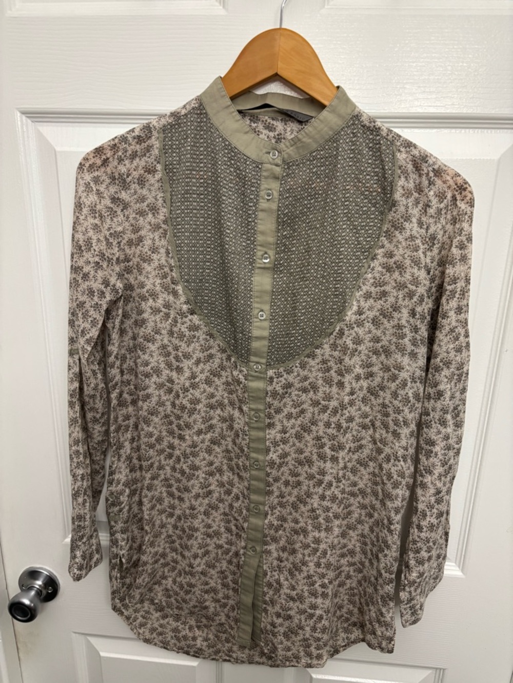 Zara Brown & Cream Floral Printed Button-Down Cottagecore Prairie Shirt, Sz S